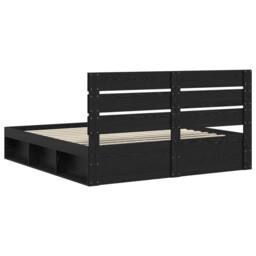 Berkfield Home Bed Frame with Headboard Black 200 x 200 cm Solid Pine Wood - thumbnail 9