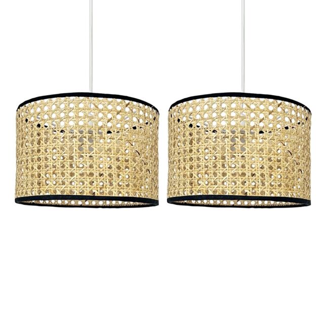 First Choice Lighting Set of 2 Kona - Natural Rattan 25 cm Easy Fit Pendant Shades - image 1