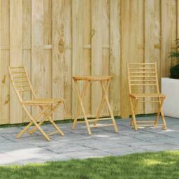 Berkfield Home Beautiful 3 Piece Bistro Set Bamboo in Light Tan - thumbnail 3