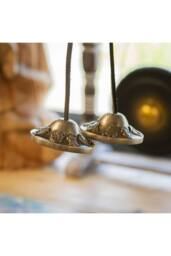 KDMD Brass Tibetan Tingsha Bells with Lucky Symbols 6cm Meditation in Bronze - thumbnail 3