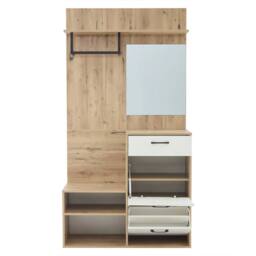KORVIXA White Wood Entryway Shoe Bench Coat Hooks Drawer Hallway Cabinet - Size: 100 cm x 100 cm - thumbnail 1