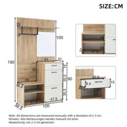 KORVIXA White Wood Entryway Shoe Bench Coat Hooks Drawer Hallway Cabinet - Size: 100 cm x 100 cm - thumbnail 2