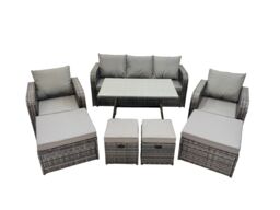 Fimous Garden Rattan Furniture Set 9 Seater with 2 Big Stool 2 Small Stools in Dark Grey - thumbnail 2