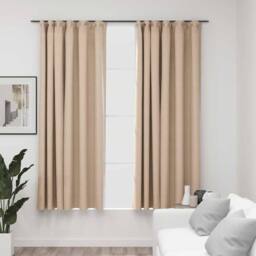 Berkfield Home Linen-Look Blackout Curtains with Hooks 2 pcs Beige 140x175 cm - thumbnail 2