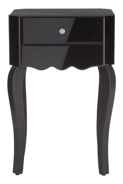 Orsina Sleek 1 Drawer Side Table, Black Mirrored Modern Side Table For Livingroom, Glass Finished Bedside Table - image 1