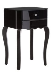 Orsina Sleek 1 Drawer Side Table, Black Mirrored Modern Side Table For Livingroom, Glass Finished Bedside Table - thumbnail 2