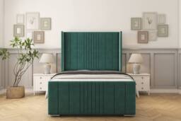 "Sloomy Hargrave Plush Bed Frame With 50"" Upholstered Wingback Headboard in Emerald - Size: Single" - thumbnail 1