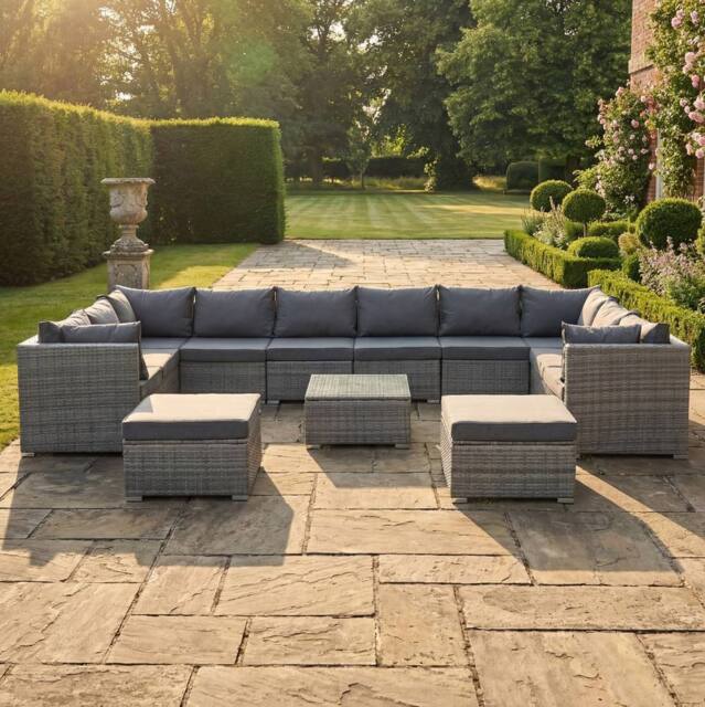 Artemis Home Oliena 12 Seat Modular Rattan Large U-Shape Garden Furniture in Grey - image 1