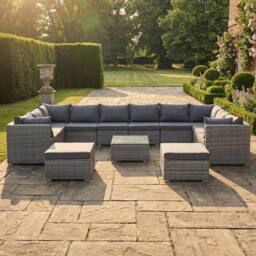 Artemis Home Oliena 12 Seat Modular Rattan Large U-Shape Garden Furniture in Grey - thumbnail 1