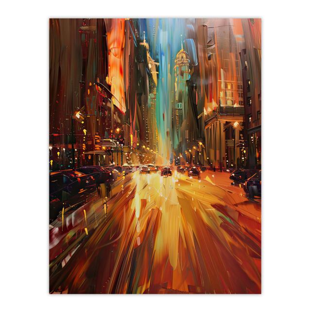 "Artery8 New York City Night Cityscape Abstract Painting Wall Art Print in Brown - Size: W24"" x H32""" - image 1