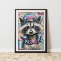 60 SECOND MAKEOVER Raccoon Graffiti Print Urban Street Art Poster Junk Journal - Size: A4 - thumbnail 1
