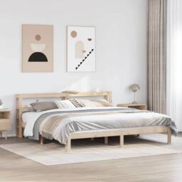 Berkfield Home Beautiful Bed Frame with Headboard without Mattress 200x200 cm in Natural - thumbnail 2
