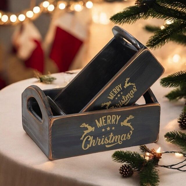 "Minster ""Merry Christmas"" - Crates (Set of 2) - Wood - Black - Size: 1 Pack" - image 1