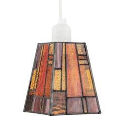 Happy Homewares Art Deco Tiffany Glass Pendant Shade with Orange & Amber Panels - thumbnail 5