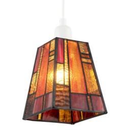 Happy Homewares Art Deco Tiffany Glass Pendant Shade with Orange & Amber Panels - thumbnail 2