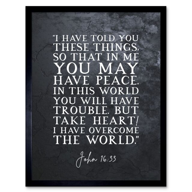 Artery8 Wall Art Print John 16:33 Peace Take Heart I have Overcome the World Christian Bible Verse Quote Scripture Typography Art Framed - image 1