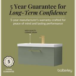 Balterley 800mm Wall Hung 1 Drawer Vanity Basin Unit, Satin Green, Brass Handle in Green - thumbnail 6