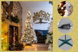 Shatchi Christmas Prelit Holly Snow White Flock Pop up Tree Xmas Home Indoor LED Warm Lights Decorations - Size: 6ft - thumbnail 2