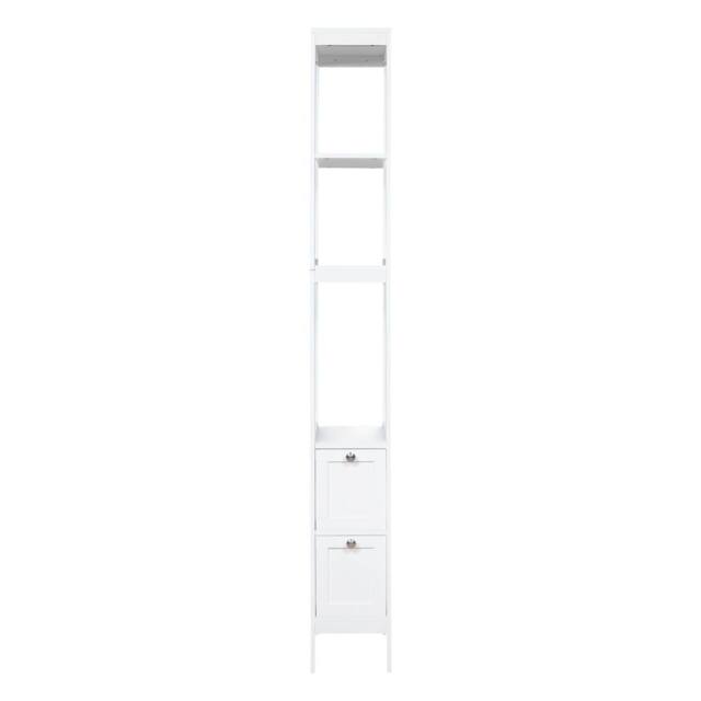 SPOT ON DEALZ White Bathroom Tallboy Storage Cabinet 3 Shelves 2 Door Slim Cupboard - image 1