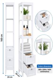 SPOT ON DEALZ White Bathroom Tallboy Storage Cabinet 3 Shelves 2 Door Slim Cupboard - thumbnail 2