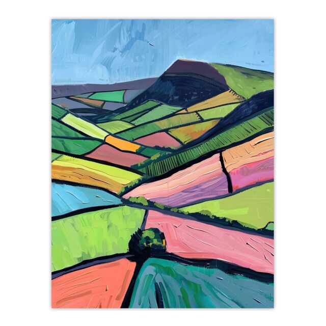 "Artery8 Mam Tor Peak District Colourful Oil Painting Wall Art Print - Size: W12"" x H16""" - image 1