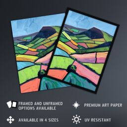 "Artery8 Mam Tor Peak District Colourful Oil Painting Wall Art Print - Size: W12"" x H16""" - thumbnail 2