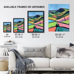 "Artery8 Mam Tor Peak District Colourful Oil Painting Wall Art Print - Size: W12"" x H16""" - thumbnail 3