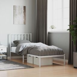 Berkfield Home Metal Bed Frame without Mattress with Headboard White 80x200cm - Size: 80x200 cm - thumbnail 1