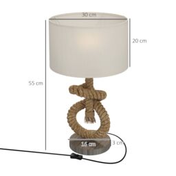 HOMCOM Nautical Table Lamp with USB Port LED Bedside Lamp for Bedroom in Light Brown - thumbnail 3