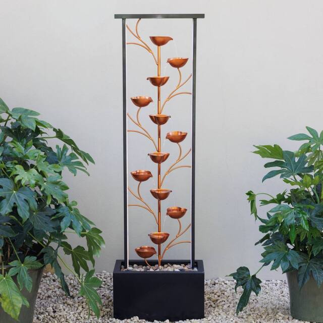 Primrose Tiered Petal Framed Garden Zinc Water Feature with LEDs 150cm in Gold