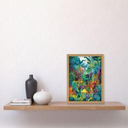 Artery8 Rainforest Landscape Vibrant Multicoloured Nature Artwork Framed Wall Art Print A4 in Light Oak - thumbnail 2