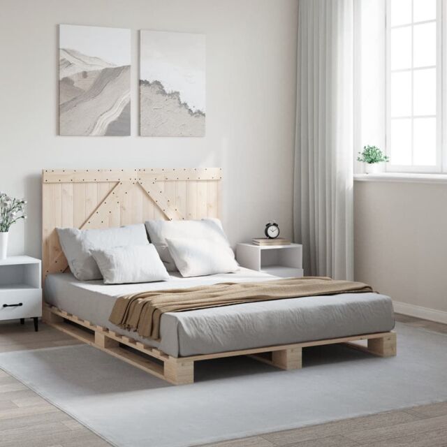 Berkfield Home Bed Frame without Mattress with Headboard 140x200 cm Solid Wood in Brown - image 1