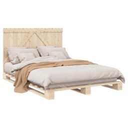 Berkfield Home Bed Frame without Mattress with Headboard 140x200 cm Solid Wood in Brown - thumbnail 4