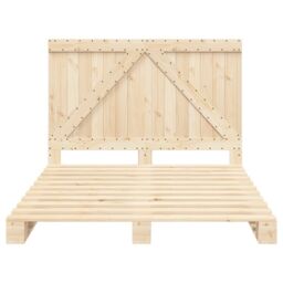 Berkfield Home Bed Frame without Mattress with Headboard 140x200 cm Solid Wood in Brown - thumbnail 5