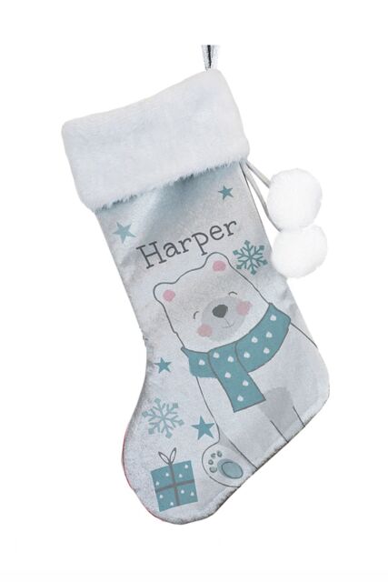 Personalised Memento Company Personalised Polar Bear Christmas Stocking in Grey - image 1