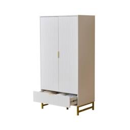 FURNITURE ONE 2-Doors Wardrobe Cabinet with Drawers in White - Size: Medium - thumbnail 2