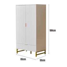 FURNITURE ONE 2-Doors Wardrobe Cabinet with Drawers in White - Size: Medium - thumbnail 5