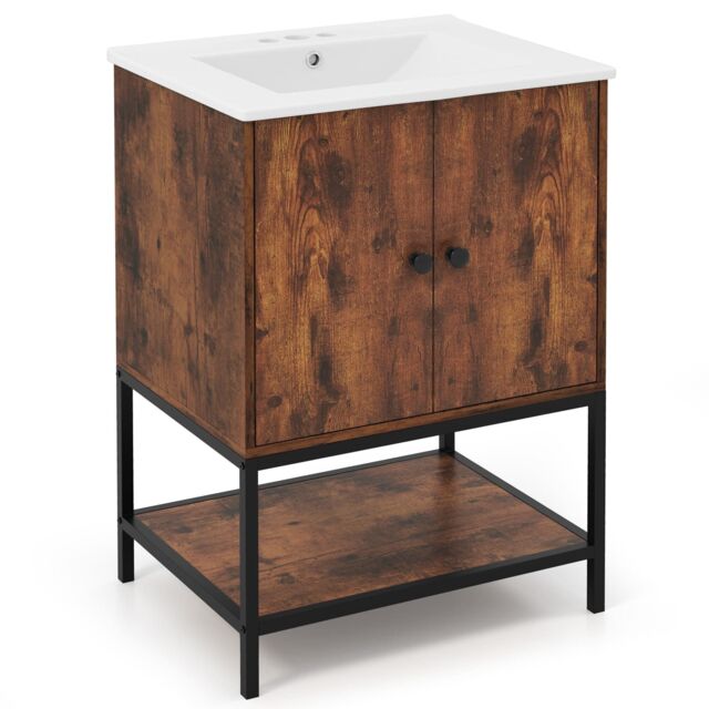 Costway Bathroom Vanity Unit Under Sink Bathroom Storage Cabinet-Coffee in Brown - image 1
