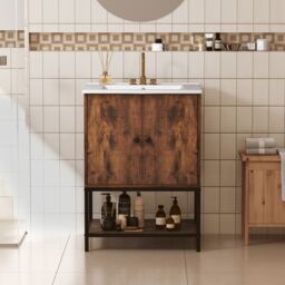 Costway Bathroom Vanity Unit Under Sink Bathroom Storage Cabinet-Coffee in Brown - thumbnail 5