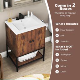 Costway Bathroom Vanity Unit Under Sink Bathroom Storage Cabinet-Coffee in Brown - thumbnail 2