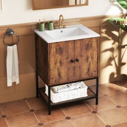 Costway Bathroom Vanity Unit Under Sink Bathroom Storage Cabinet-Coffee in Brown - thumbnail 4