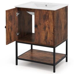 Costway Bathroom Vanity Unit Under Sink Bathroom Storage Cabinet-Coffee in Brown - thumbnail 3