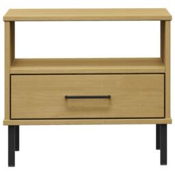 Berkfield Home Bedside Table with Metal Legs Brown Solid Wood Pine OSLO in Light Tan - thumbnail 4