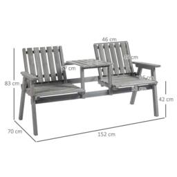 OUTSUNNY Wooden Garden Loveseat with Parasol Hole in Grey - thumbnail 3