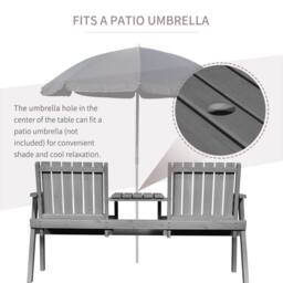 OUTSUNNY Wooden Garden Loveseat with Parasol Hole in Grey - thumbnail 5
