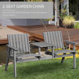 OUTSUNNY Wooden Garden Loveseat with Parasol Hole in Grey - thumbnail 4
