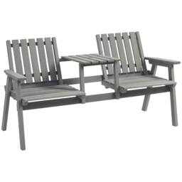 OUTSUNNY Wooden Garden Loveseat with Parasol Hole in Grey - thumbnail 2