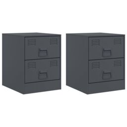 Berkfield Home Bedside Cabinets 2 pcs Anthracite 34.5x39x44 cm Steel in Black - thumbnail 2