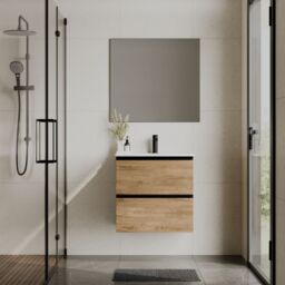 Banyetti Akiro 600mm Wall Hung Vanity Unit with Lira Basin-Walnut in Walnut - thumbnail 1