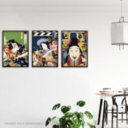 Artery8 Set of 3 Vintage Japanese Theatre Colourful Kabuki Wall Art Prints - Size: A3 - thumbnail 3